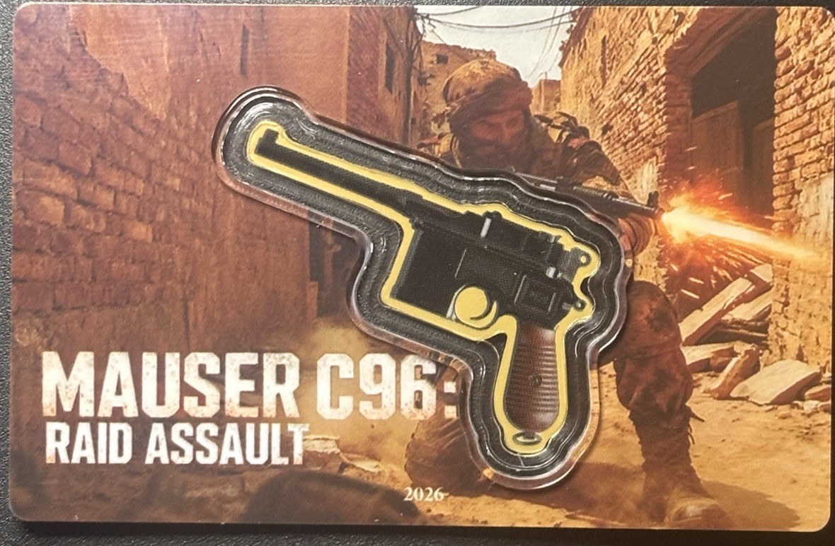 1/1000 oz Gold Mauser C96 Gun Shaped 2026 Liberia .9999 Gold Coin in Card