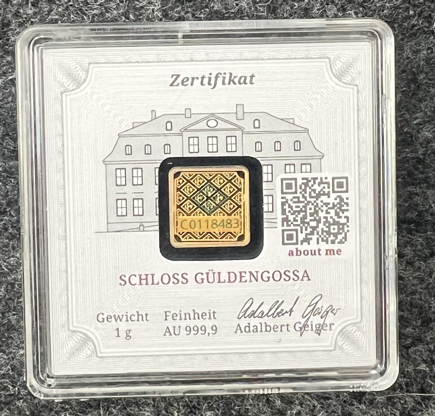 Geiger Original 1 g Gold Bar .9999 Fine In Assay