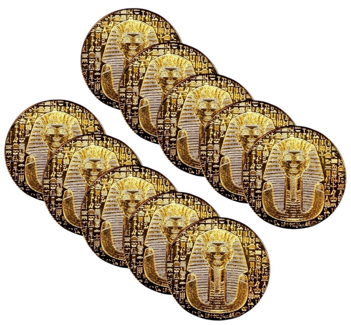 LOT X 10 MONARCH EGYPTIAN KING TUT 1/200 OZ .9999 FINE GOLD ROUNDS IN CAPSULE BU
