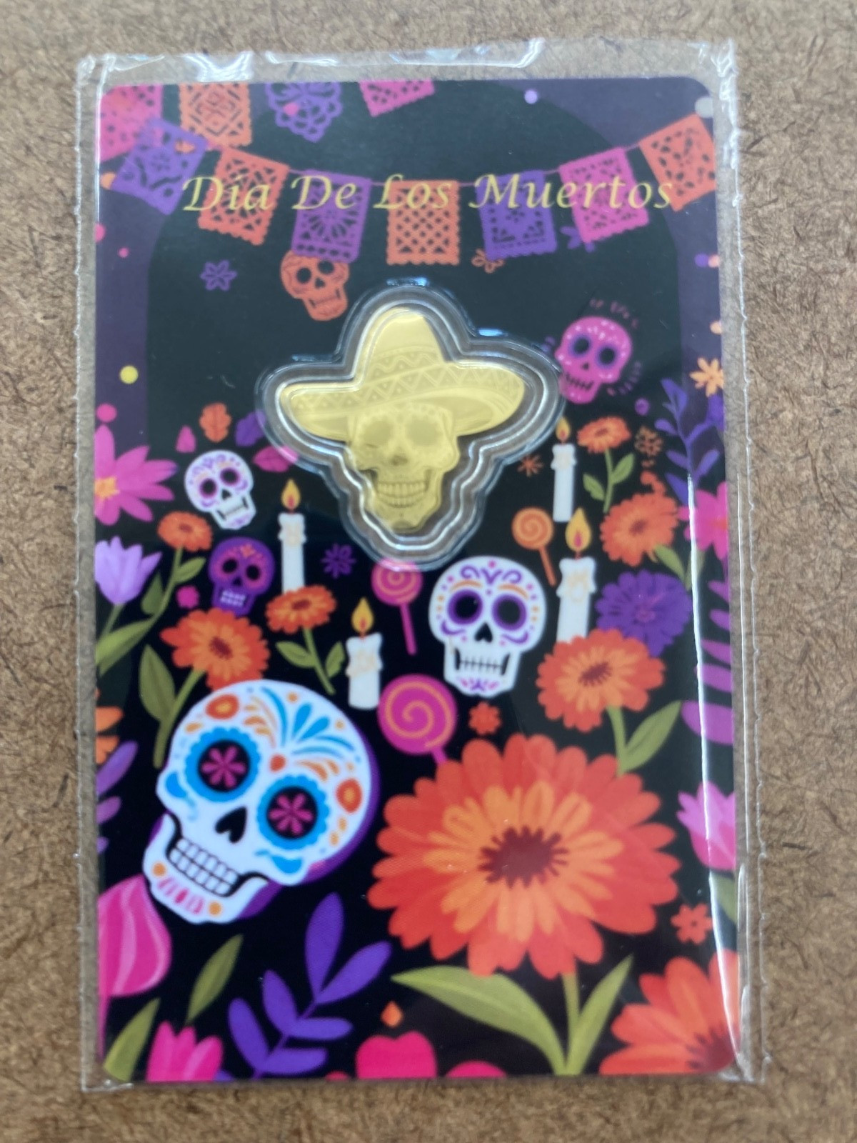 2026 Liberia 1/1000th Gold Carded Dia De Los Muertos Special Shaped with Capsule