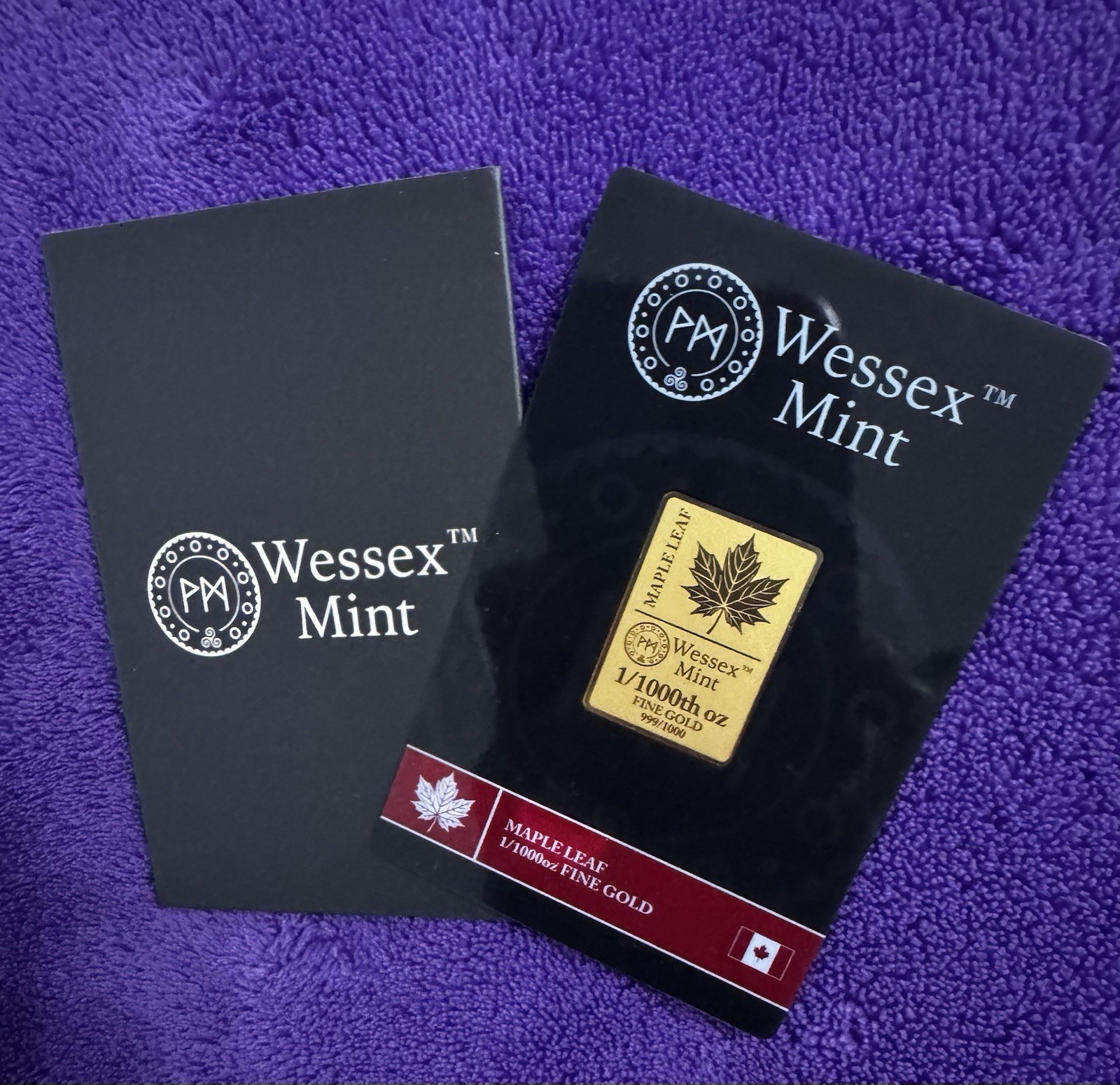 Wessex Mint 1/1000th Fine Gold Maple Leaf Limited Edition Gold Bar Mintage 49k