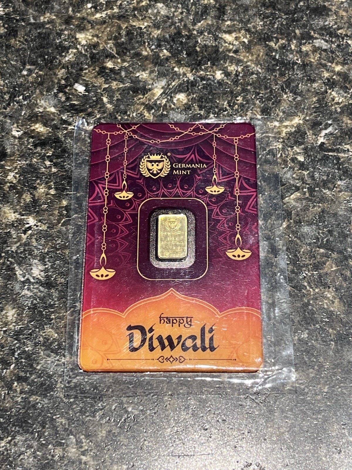1 Gram Gold Bar Germania Mint Diwali 999.9 In Assay Card