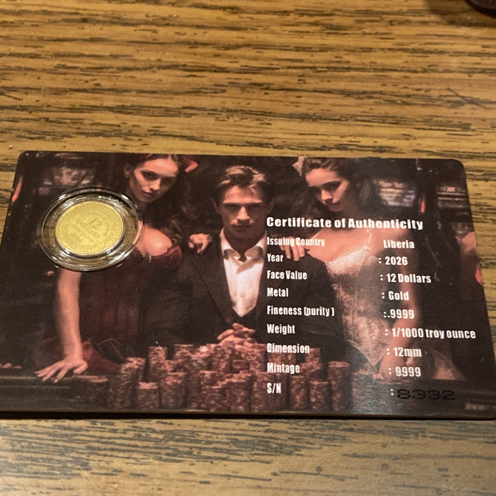 1/1000 oz Gold 2026 Las Vegas .9999 Gold Coin #8332 W/COA Card Limited