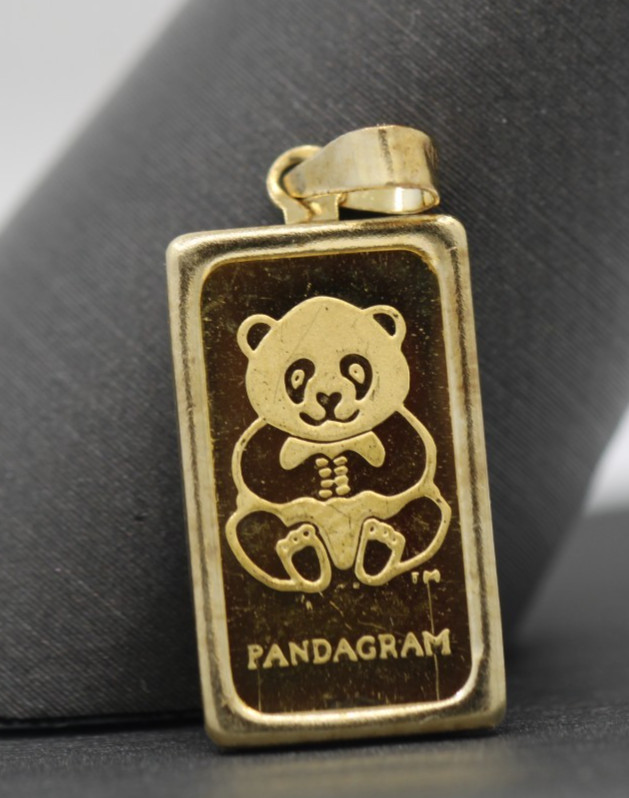 Vintage Singapore Mint 1 Gram .9999 Gold Panda Gram Bar in 14k Gold Bezel