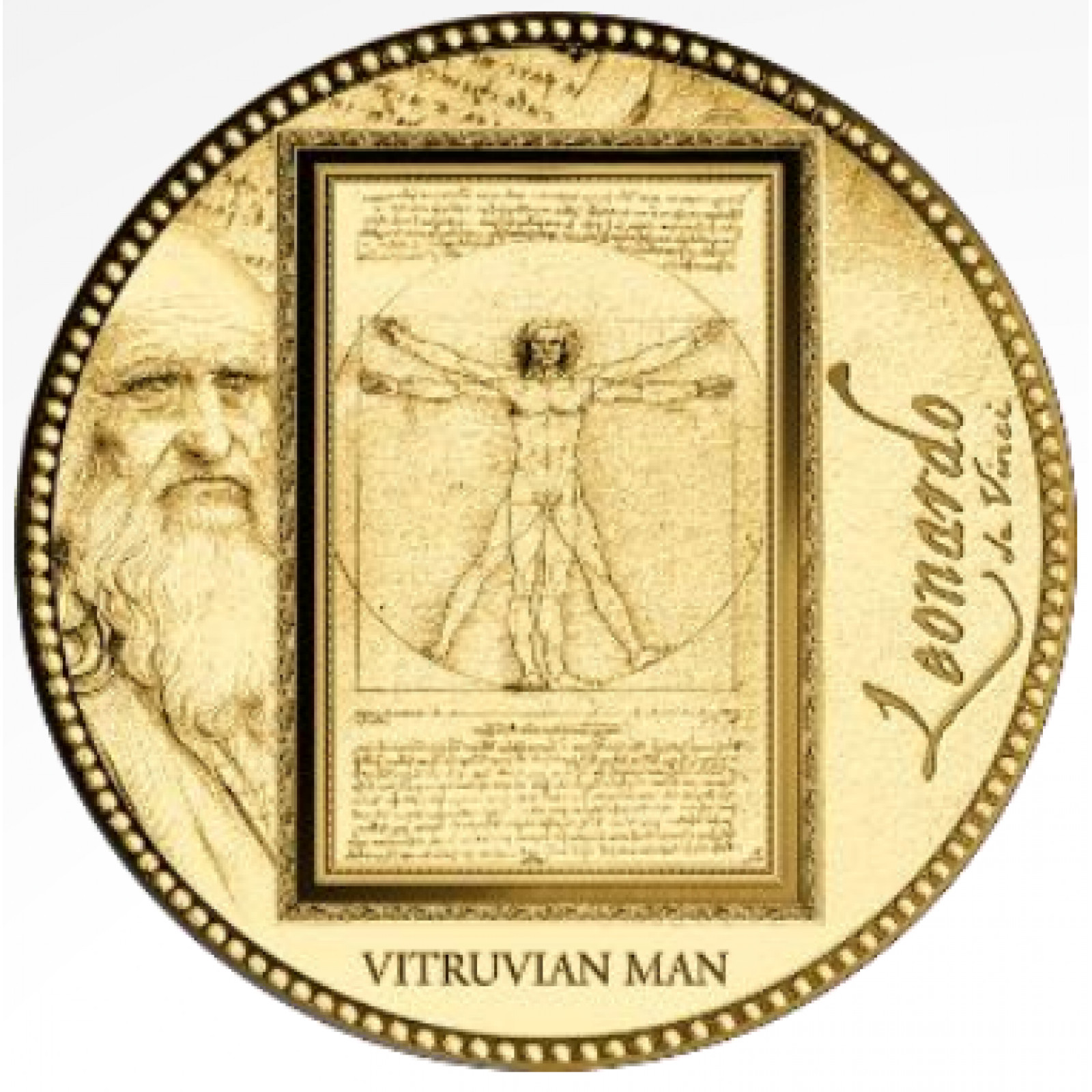 Da Vinci Vitruvian man 1/200 Oz Gold 999 coin