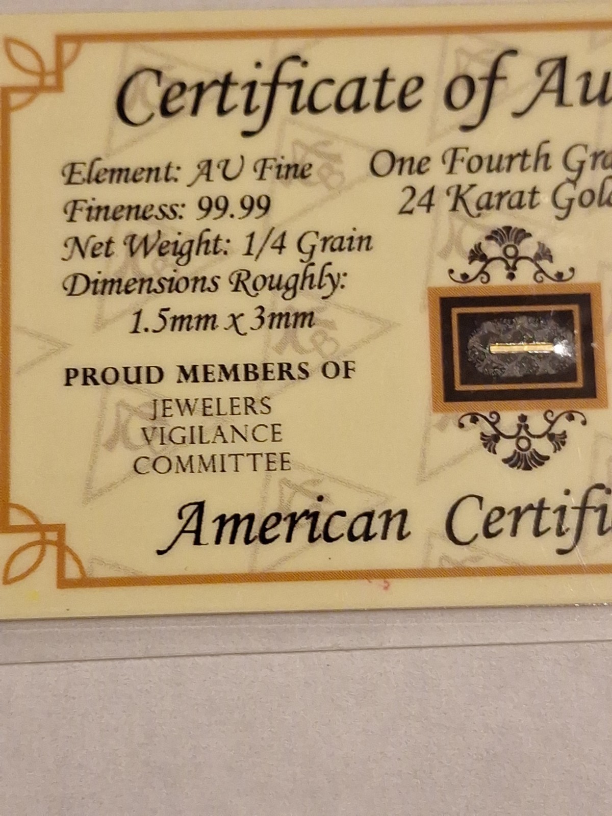 GOLD ACB 1/4GRAIN 24K SOLID BULLION BAR 9999 FINE CERT/AUTHENTICITY`