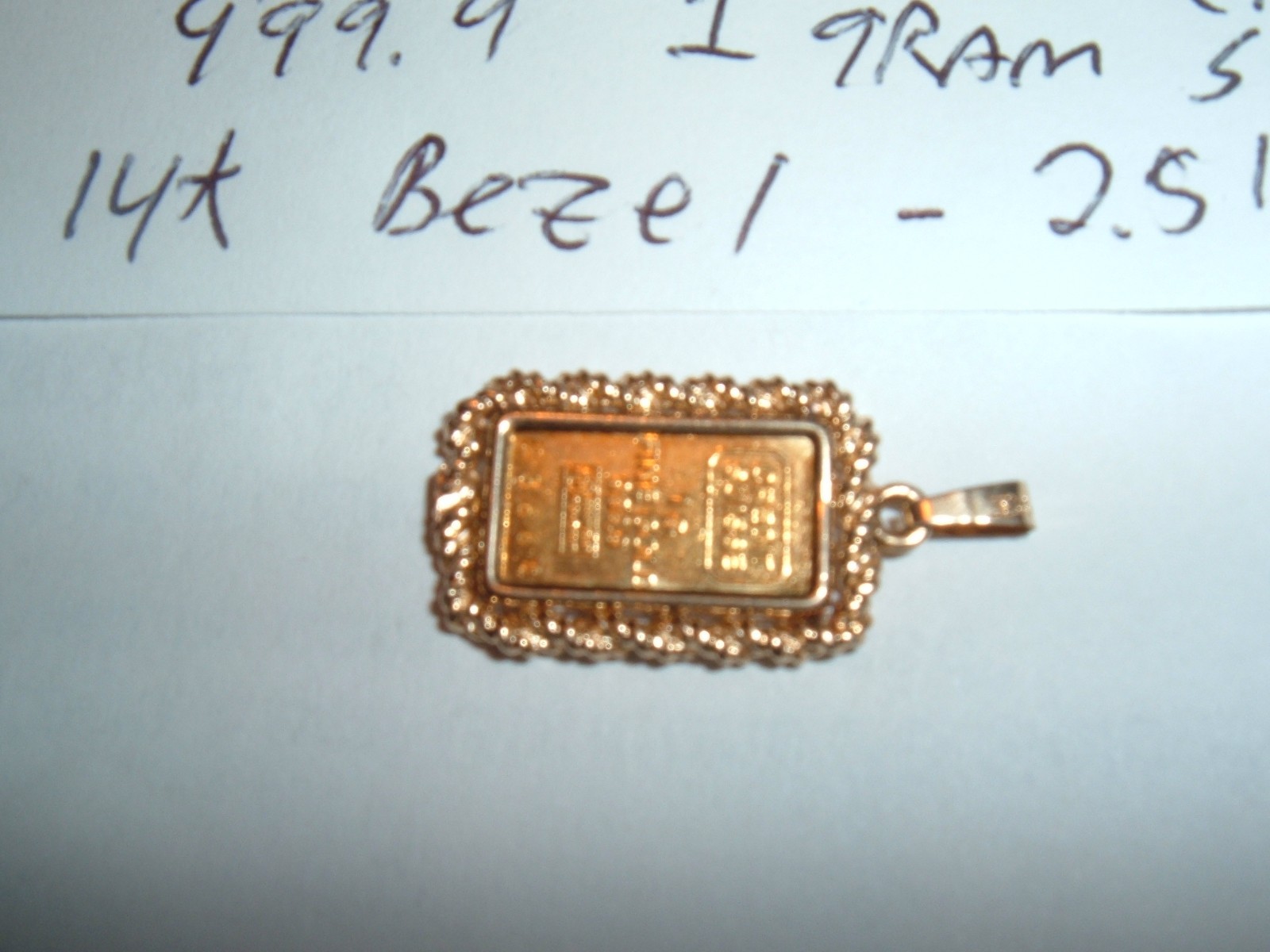 24K GOLD Credit Suisse 999.9 FINE INGOT BAR 14K ROPE BEZEL PENDANT CHAIN 2.51g