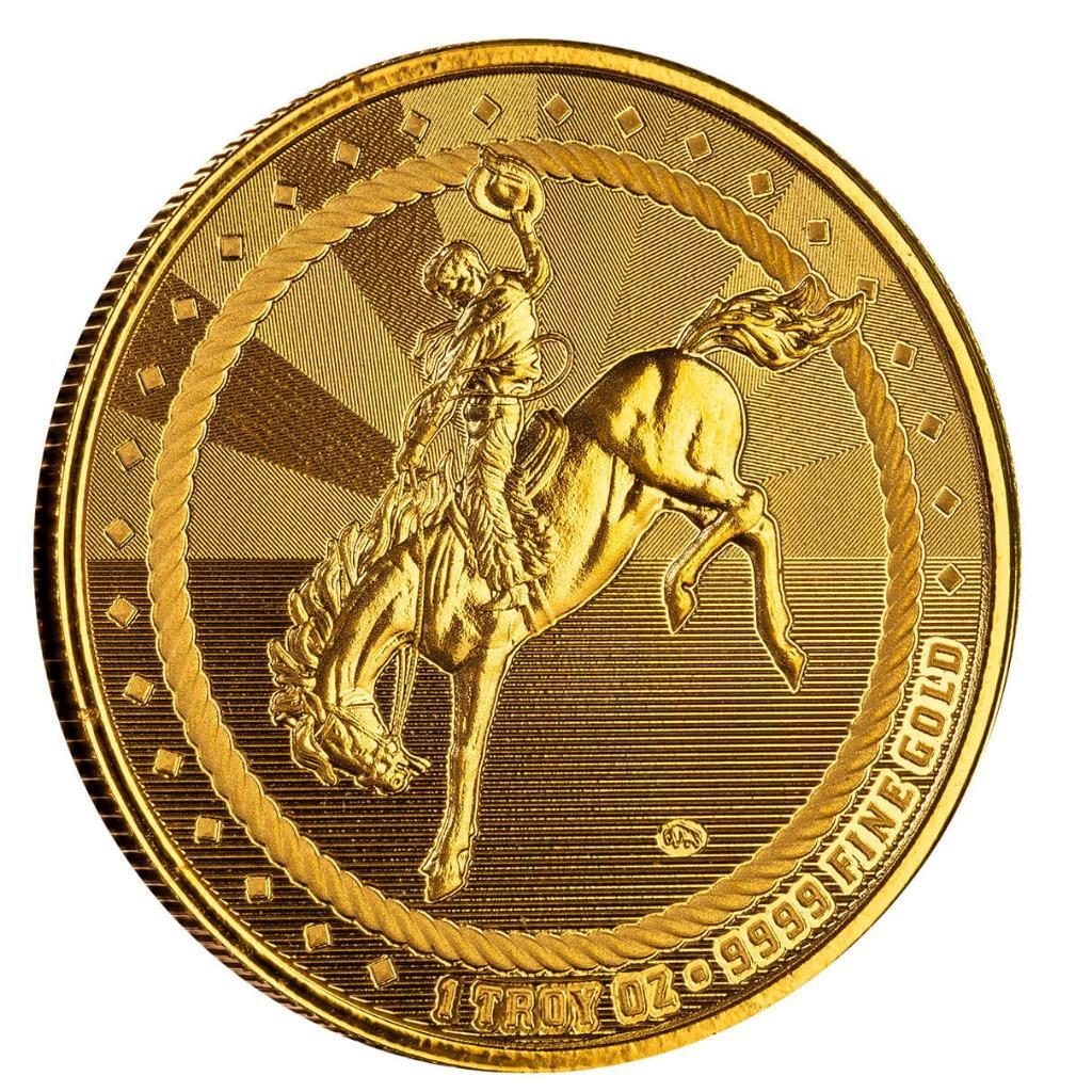 1 oz Gold Cowboy Round w/ Buffalo Privy .9999 Gold Bullion Round in COA #A591