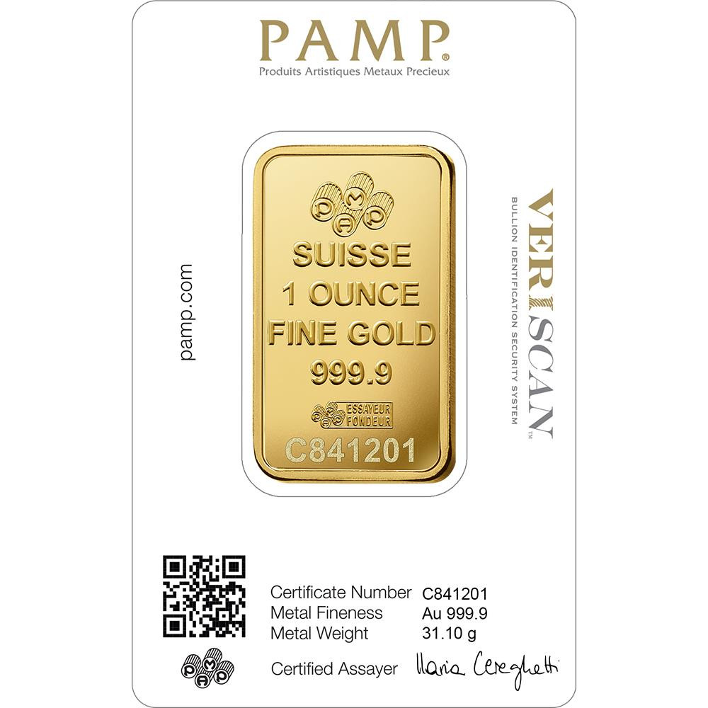 1 oz Gold Bar PAMP Suisse Lady Fortuna Veriscan (In Assay) .9999 Fine Gold #A315
