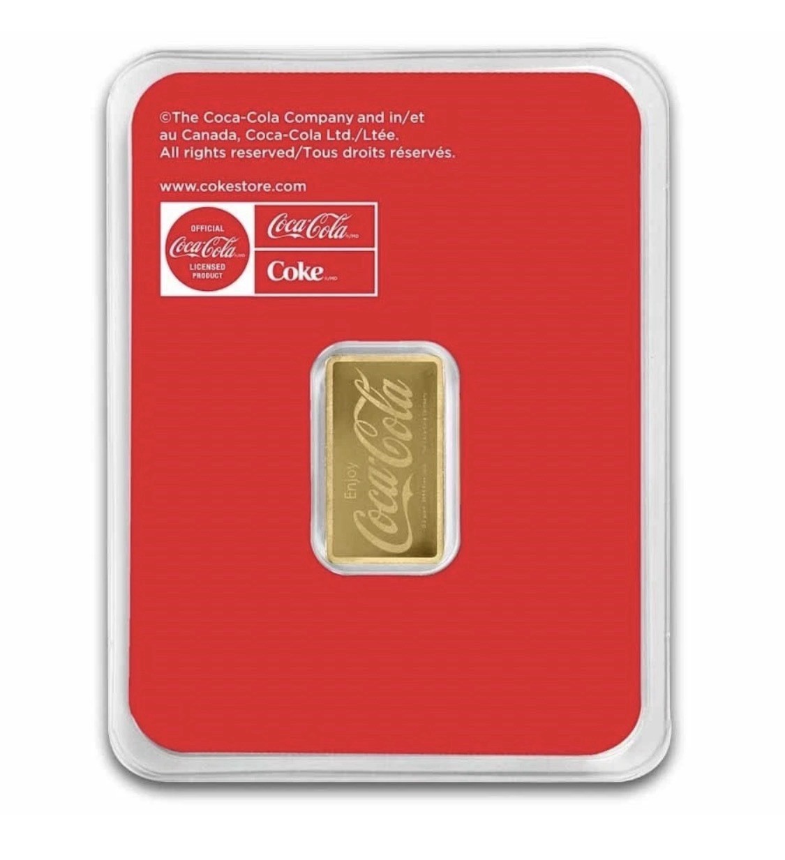 Coca-Cola 1/2 Gram Gold Bar .9999 Fine Official in Capsule