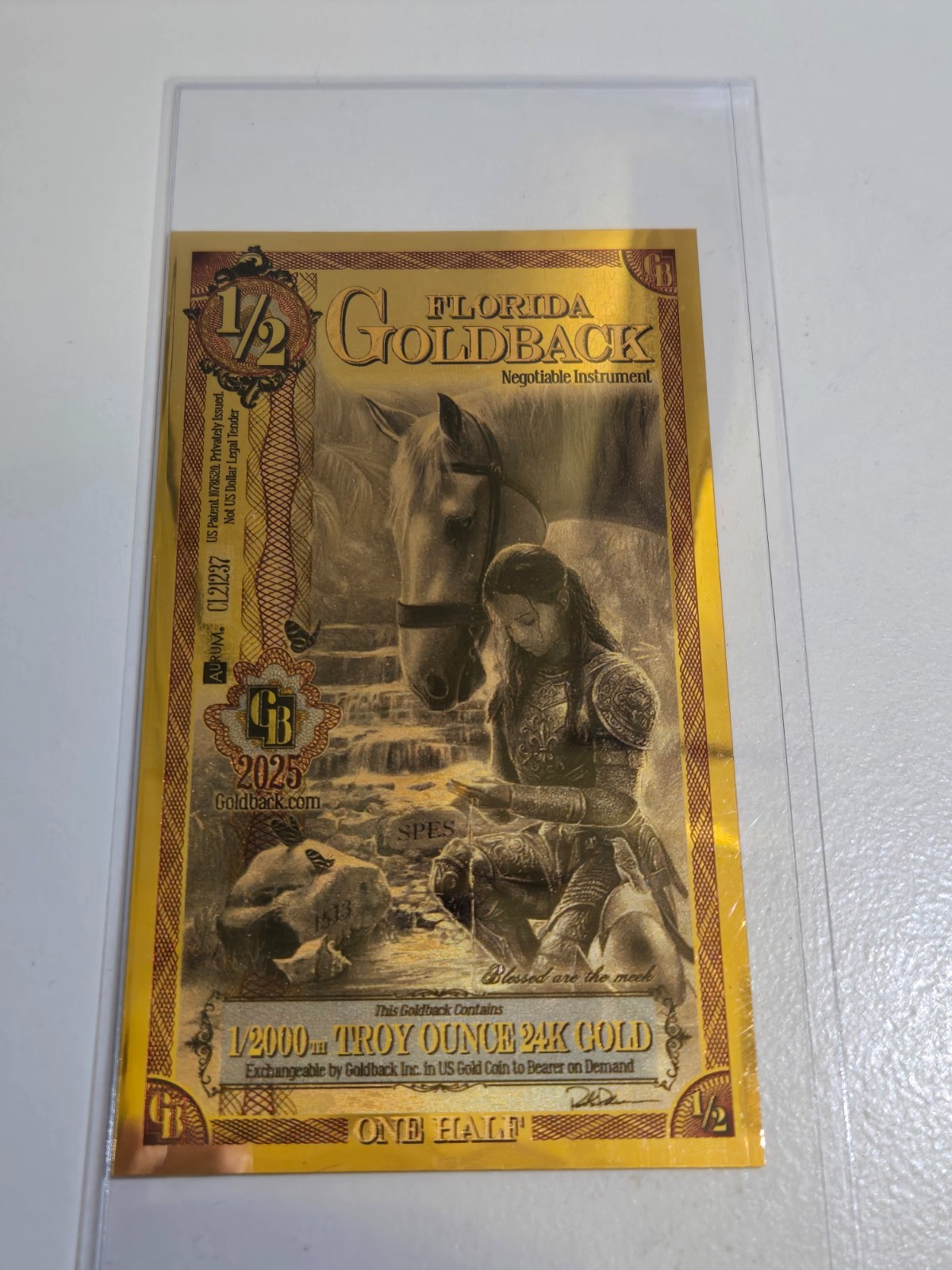 2025 Florida 1/2 Goldback Note – 1/2000 oz 24K Gold – Aurum Bill – BU