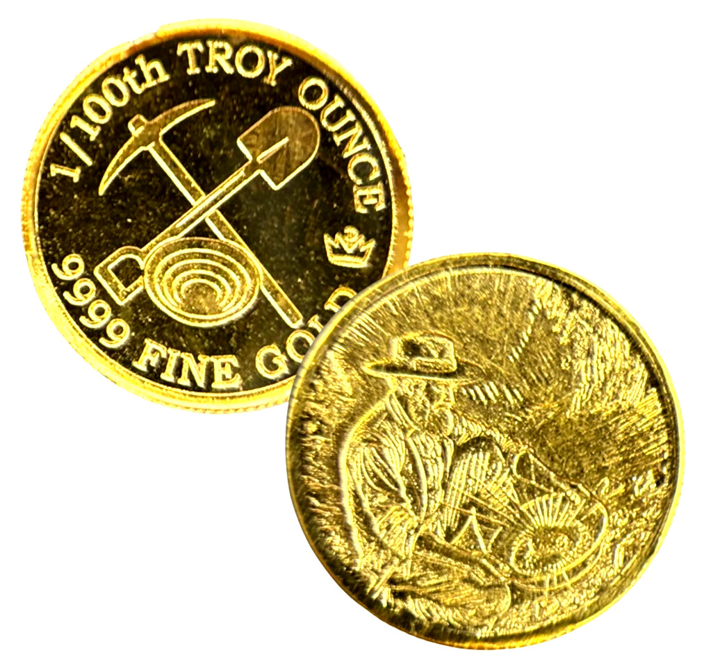 1/100 OZ MONARCH .9999 GOLD PROSPECTOR ROUND IN CAPSULE BU + 50 PIECE ALASKAN