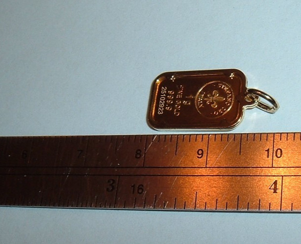 24K STAFANO ORO ITALY 999.9 FINE GOLD BAR 14K GOLD BEZEL CHARM PENDANT 1.5 grams