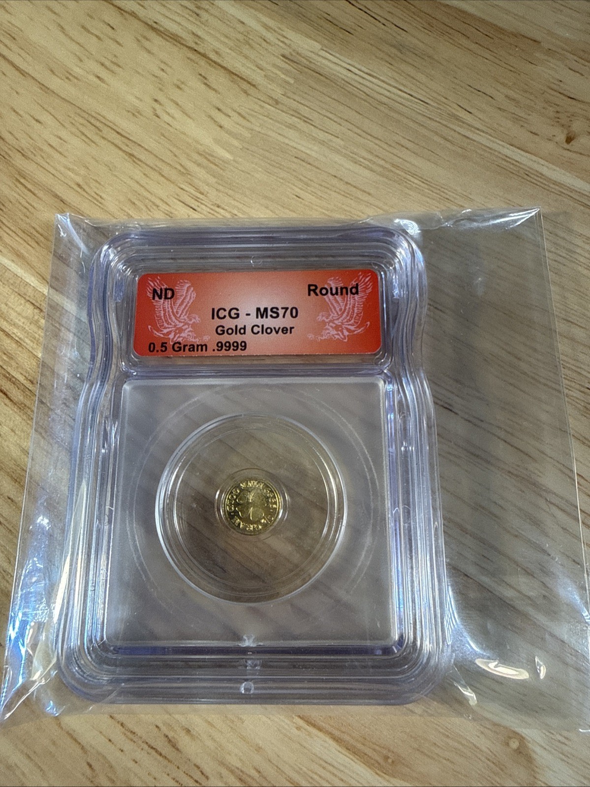 .5 (1/2) gram 0.9999 Fine Gold ICG MS70 Round Monarch Precious Metals Clover 🍀