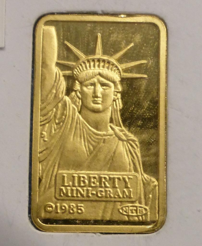 2 Gram .9999 Fine Gold Statue of Liberty Bar, 2g Gold Bar, 1985 Valcambi Suisse