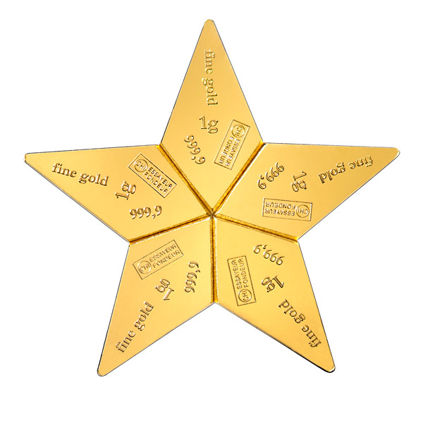 Valcambi Suisse 5×1 Gram Gold Star CombiBar (0.160754 oz) with Assay Card
