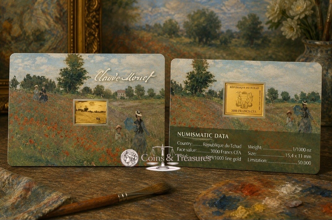 Monet The Poppy Field near Argenteuil 1/1000 Oz Gold Coin 999 card 24k