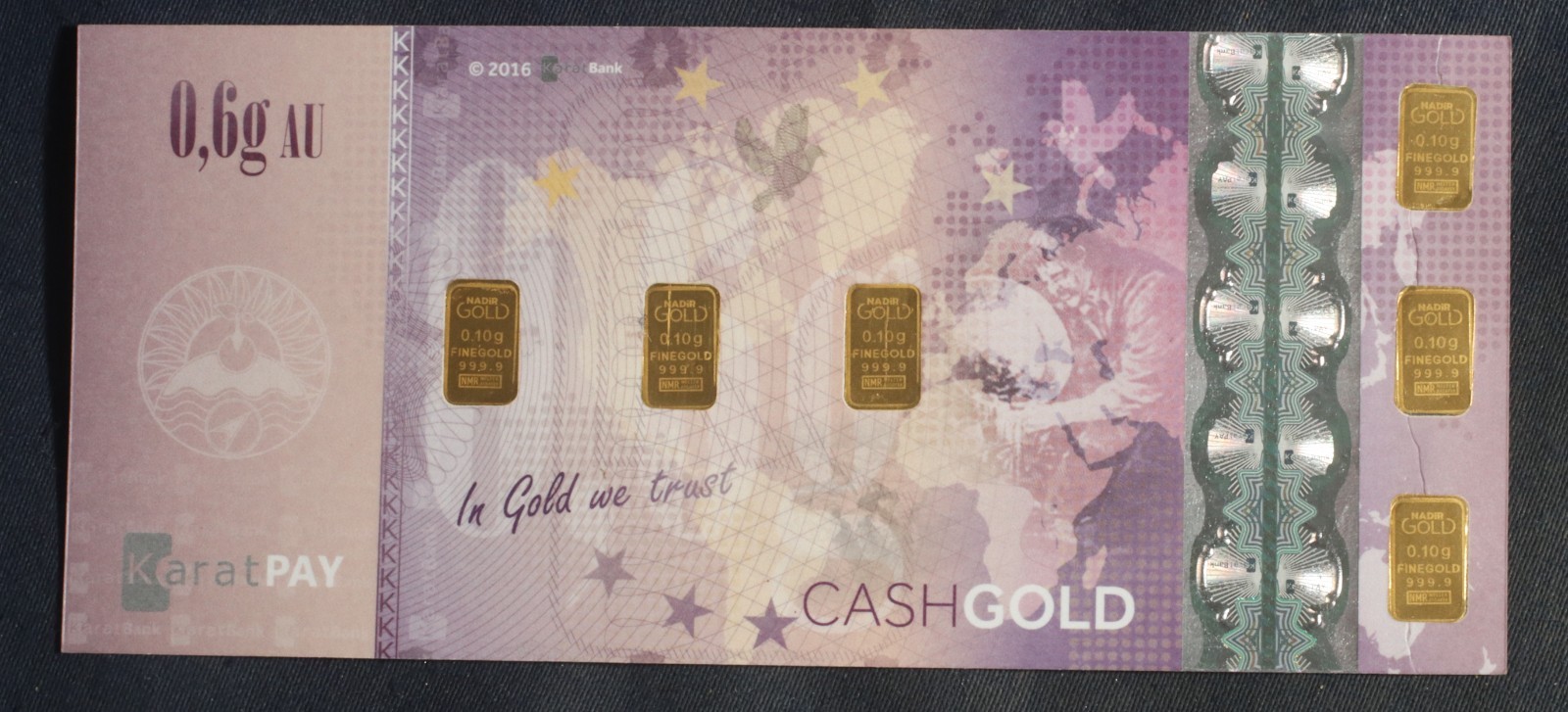 KARATBARS KARATPAY CASHGOLD .9999 FINE GOLD IN NOTES 1.3 GRAM (.1/.2/.4/.6)