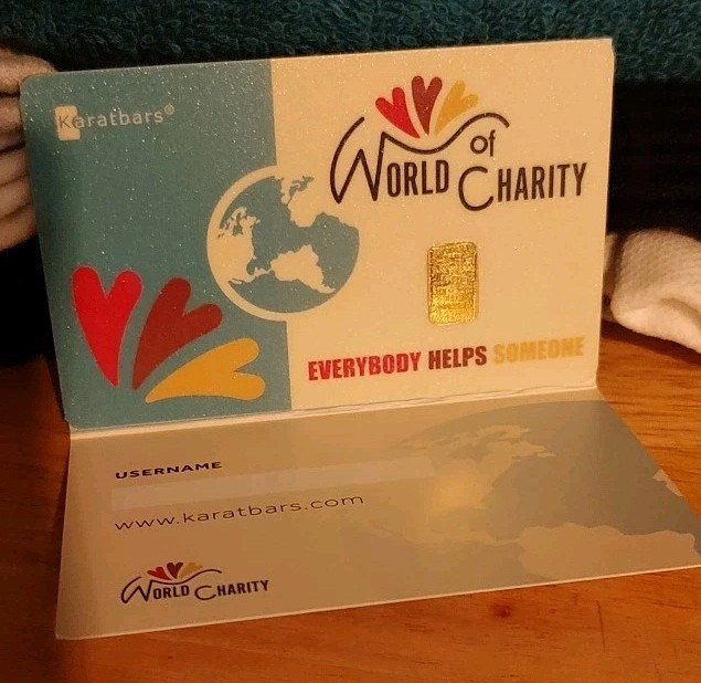 Karetbar .999 Fine Gold 0.10gram Sealed Bar World Charity Everyone Helps Someone