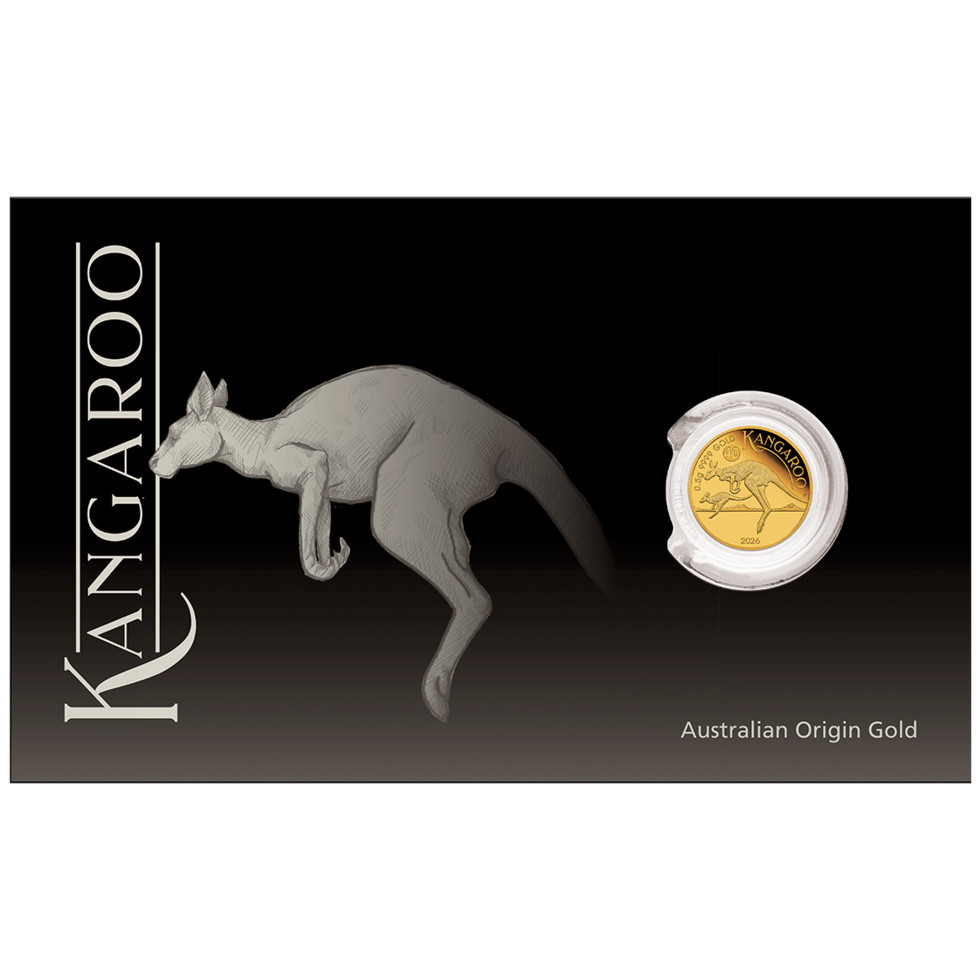2026 Australia Kangaroo Mini Roo 0.5g Gold BU Coin in Assay Card Perth Mint