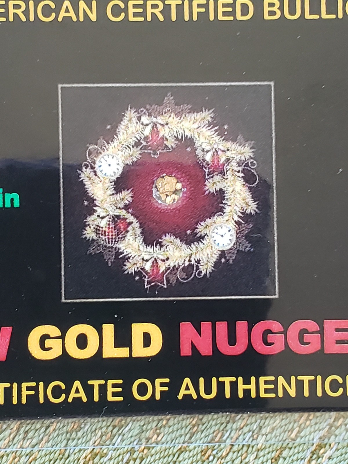 x4 Gold MERRY CHRISTMAS ACB 1/4GRAIN RAW NUGGET Placer gold with Certificate