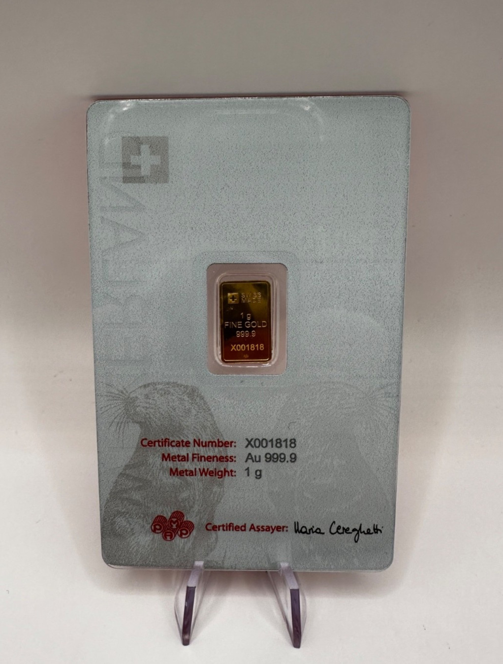 PAMP Suisse Beaver 1g Gold Bar .999 Red Series Switzerland Goldbarren No. 1818