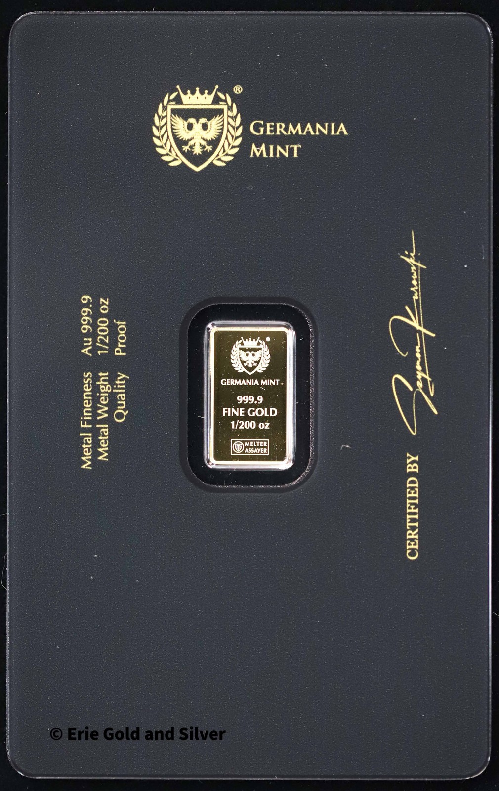 Lady Germania 1/200 oz Gold Germania Mint Bar in Assay Card