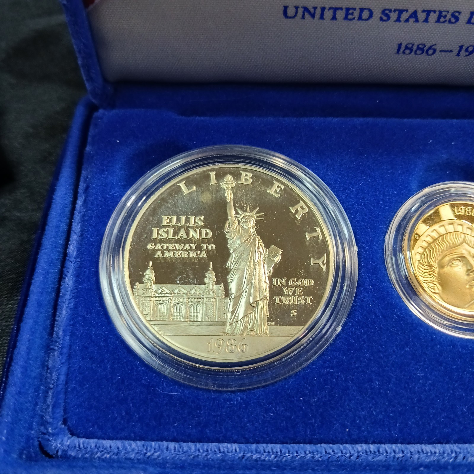 1886-1986 U.S. Liberty 3-Coin Proof Set $5 Gold $1 Silver Half Dollar Box w/COA