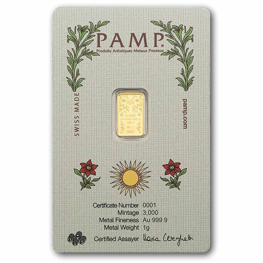 1 gram Gold Bar – PAMP Suisse Una & The Lion (In Assay w/ Sleeve) IN STOCK