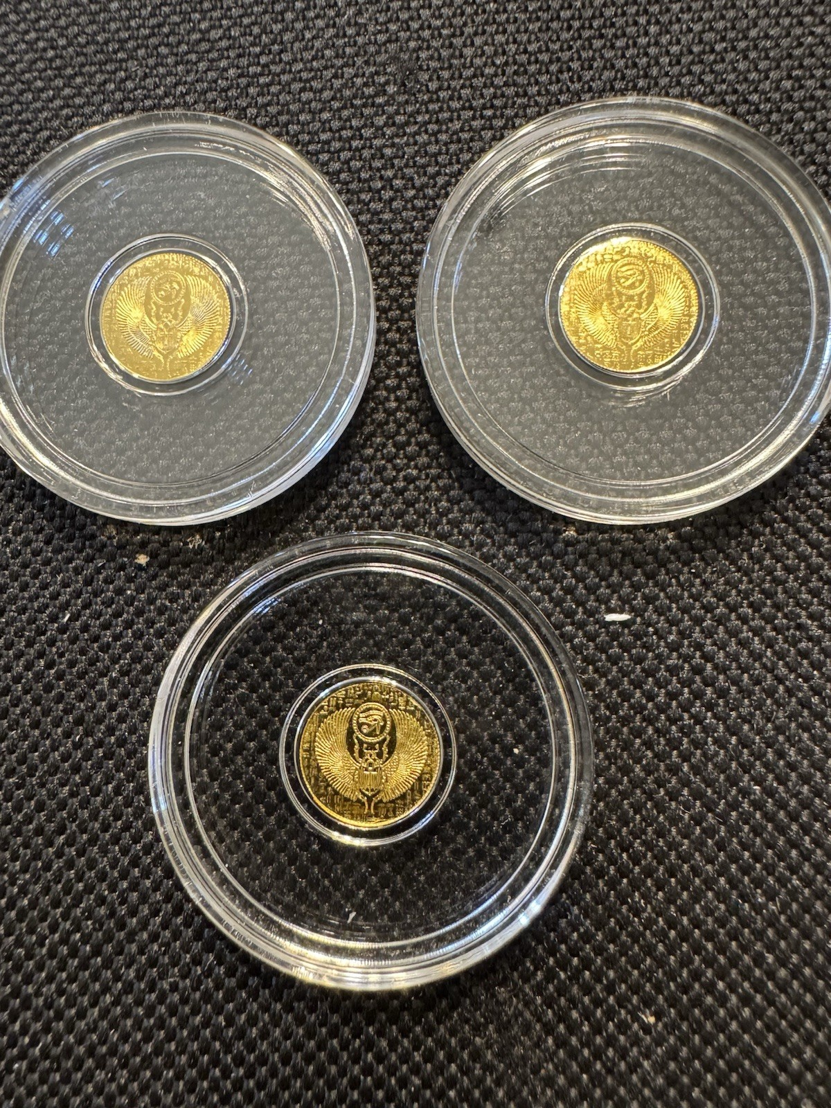 Lot of 3 • 1/200 oz .9999 Fine Gold Rounds •Eye of Horus & Ankh •Egypt Design BU