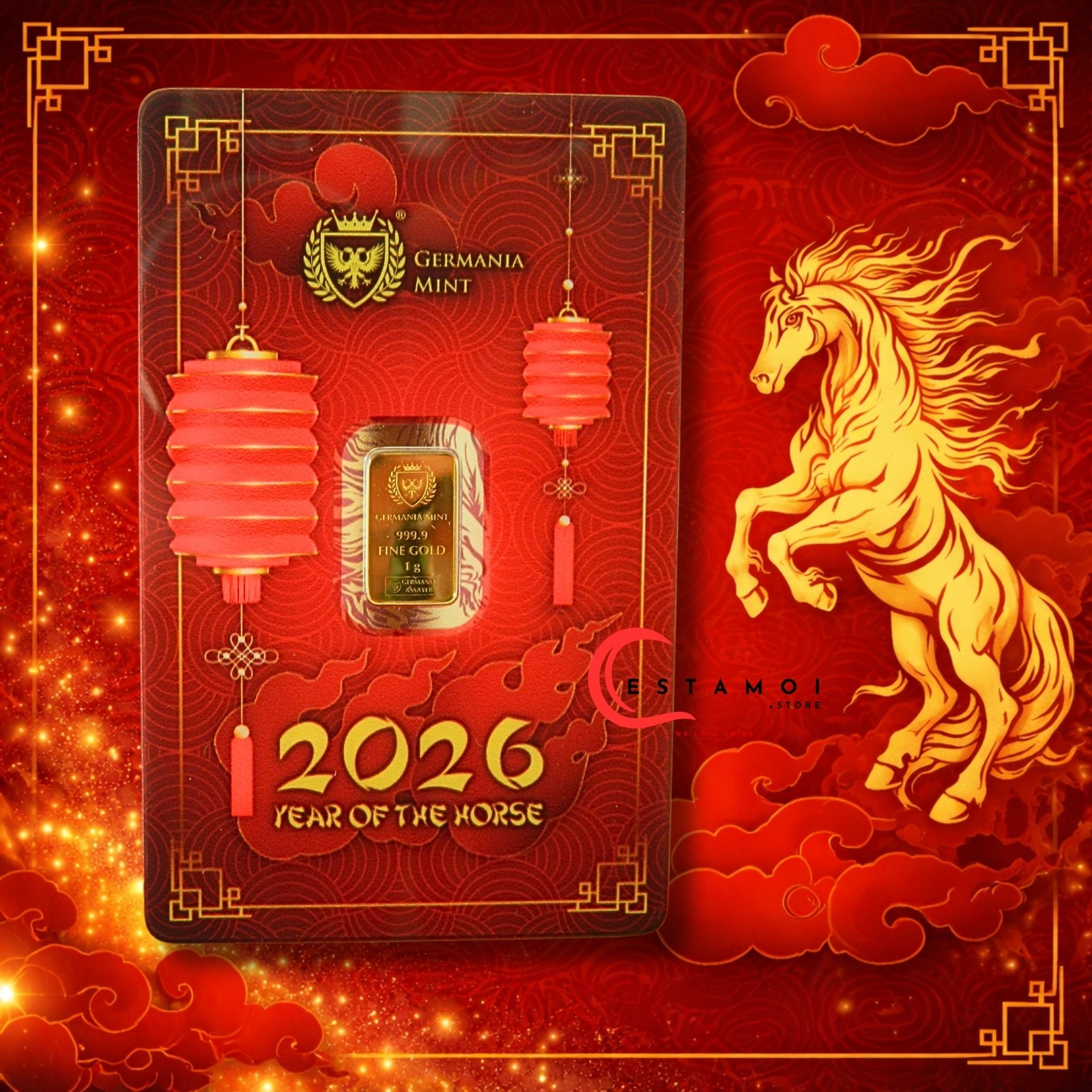 Germania Mint, 2026, Gold Bar, 1G, 999.9 Gold, Yearly Issue: Year of the Horse