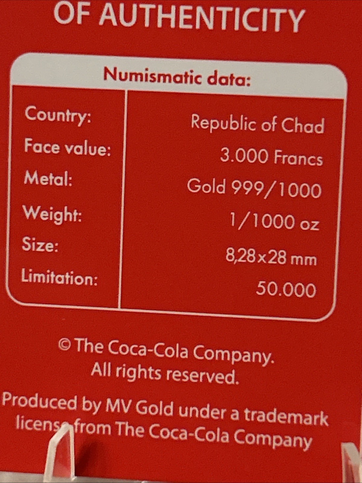 Coca-Cola Bottle Coin Card – 1/1000 oz Gold Limited Edition .999 Fine Gold
