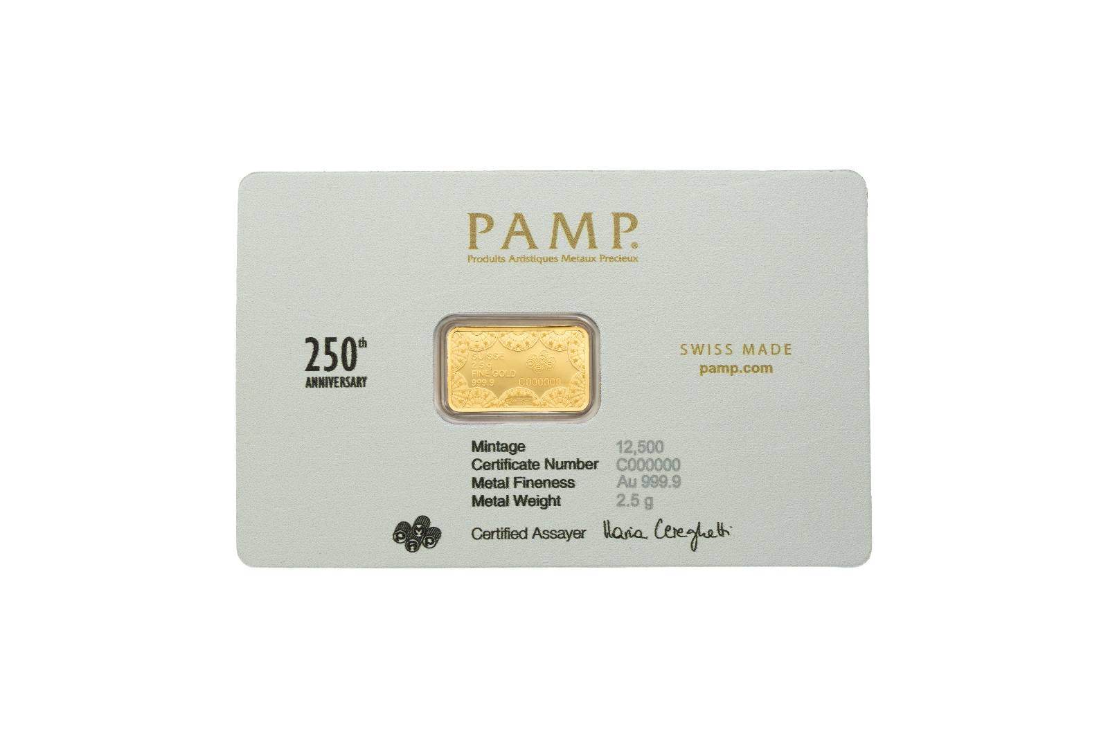 2.5 gram Gold Bar – PAMP 250th Anniversary of the USA