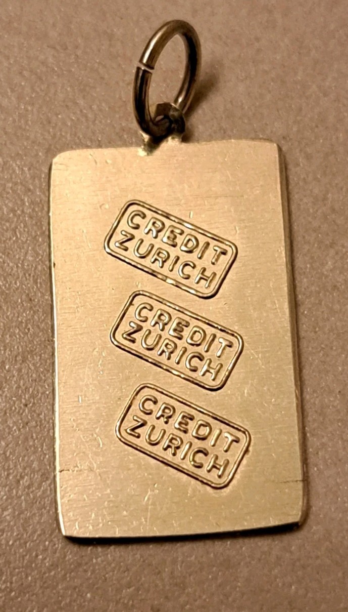 SOLID FINE 10K GOLD .416 BAR 1 GRAM INGOT CREDIT ZURICH PENDANT CHARM #15864