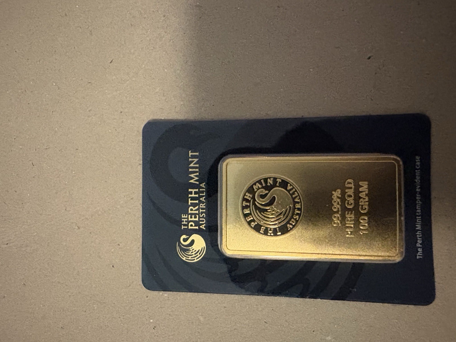 The Perth Mint Australia 100g 0.9999 Fine Gold Bar in Assay – Total 100g