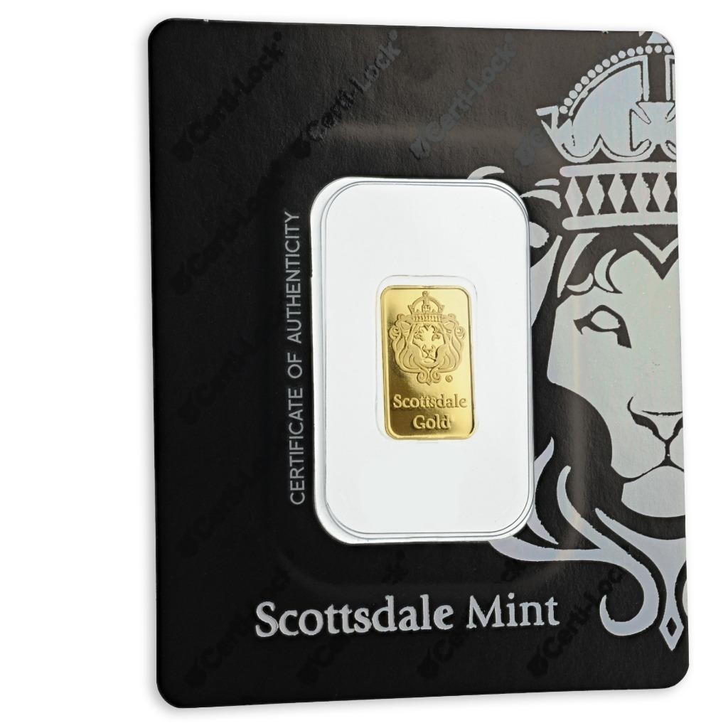 2 gram Scottsdale Mint .9999 Gold Bar – Sealed in Certi-Lock COA #A378