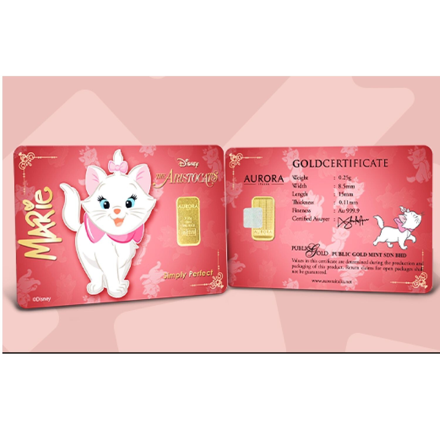 The Aristocats Marie Limited Edition Gold Bar 0.25gram 999.9 FreeShip