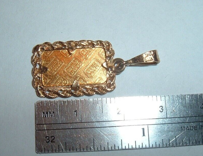 24K GOLD Credit Suisse 999.9 FINE INGOT BAR 14K ROPE BEZEL PENDANT CHAIN 2.73g