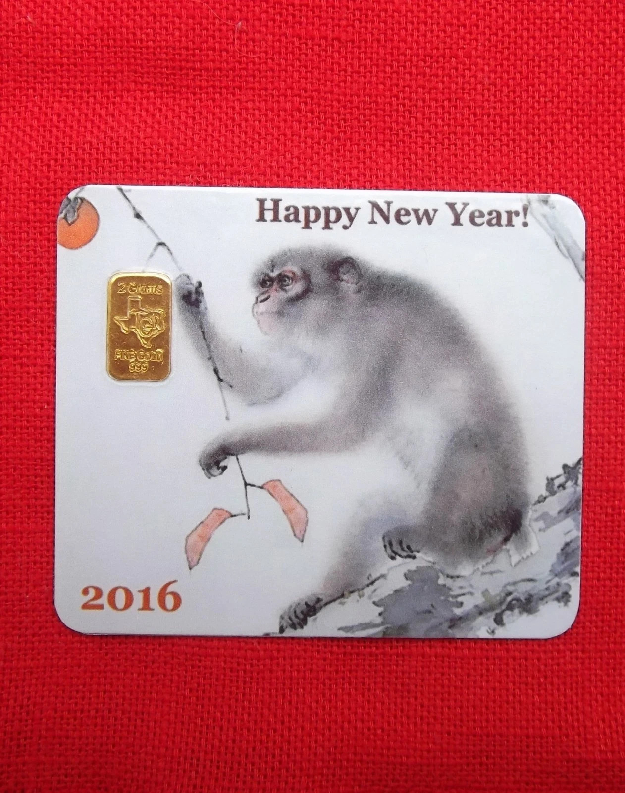 2 gram GOLD TGR BULLION Year of the Monkey 999 Gold Bar Sealed (In Assay)