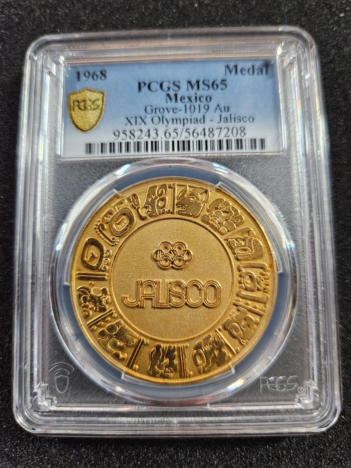 🌟 1968 Mexico Gold Mexican Grove 1019 Medal Olympic Gudalajara PCGS MS65 Pop 2