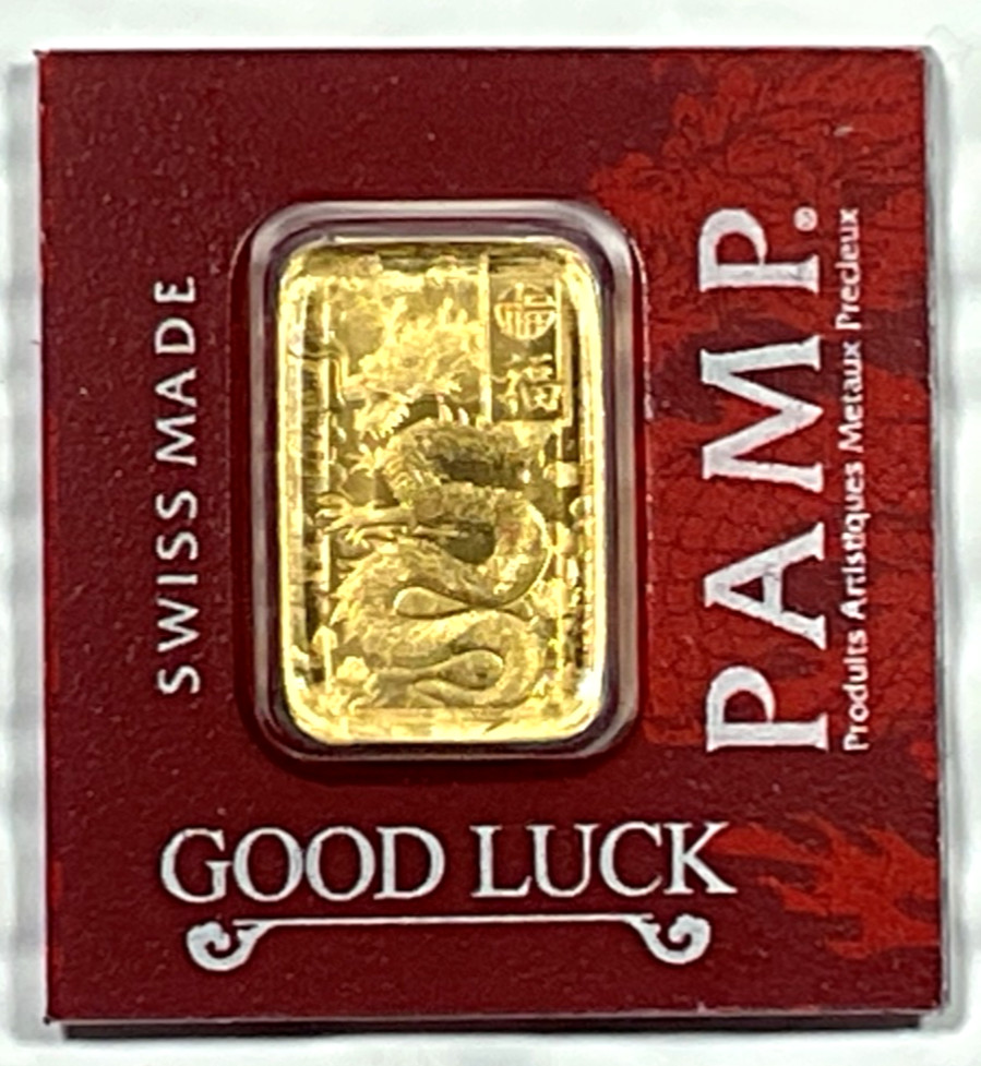 PAMP Suisse Good Luck Dragon 1 Gram .9999 Gold Bar Multigram Year Of The Dragon