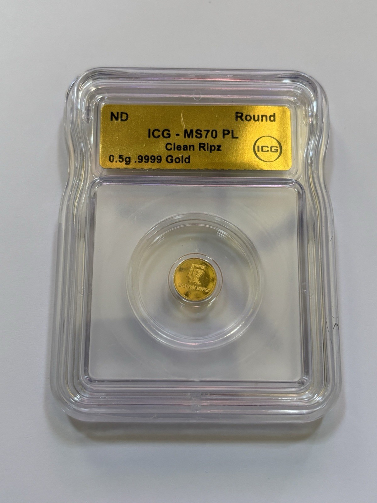 0.5 Gram Gold Clean Ripz Round ICG MS70 PL .9999 Fine Gold Fractional Rare