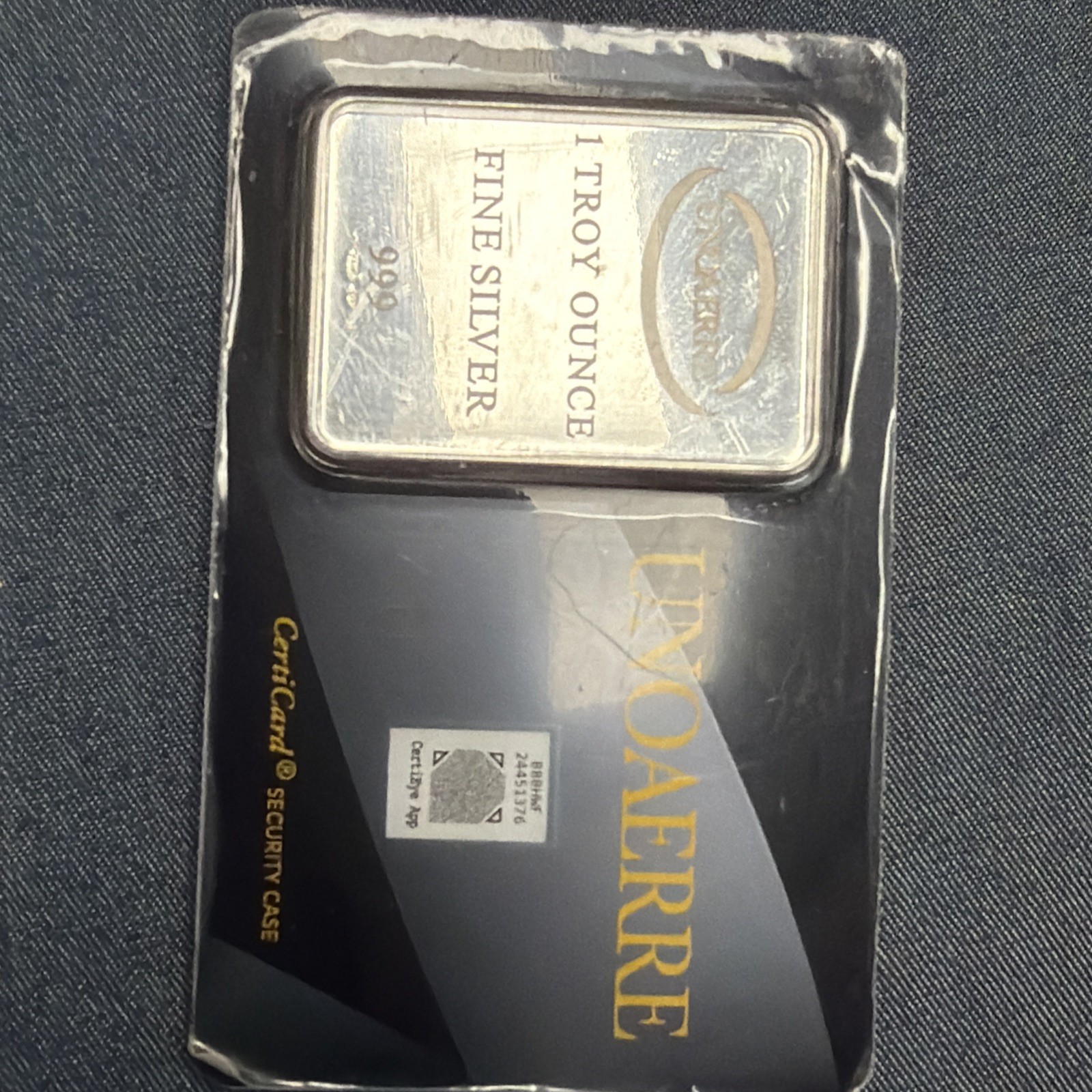 Rare Vintage 1 Ounce Silver bar In Assay Card Unoaerre Factory Sealed / Italy