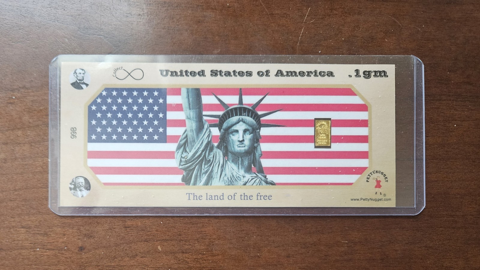 PettyNugget 1/10 Gram .999 Fine Gold USA Patriotic Note Statue of Liberty