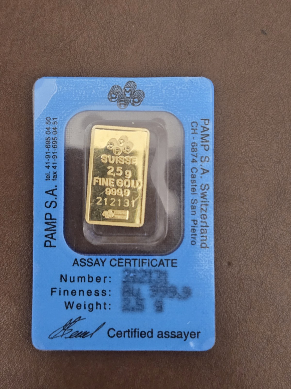 2.5 gram Gold Bar – PAMP Suisse – Fortuna – 999.9 Fine in Sealed Assay