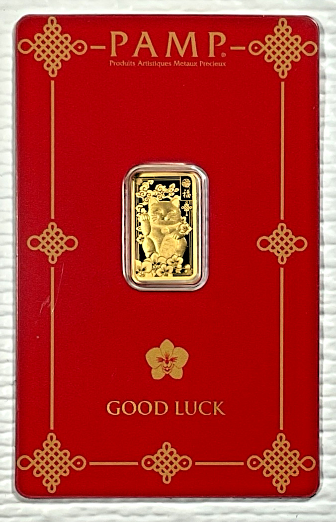 Pamp Suisse Lucky Cat 2.5 Gram .9999 Gold Bar – w/ Assay & Sleeve #4359/18888
