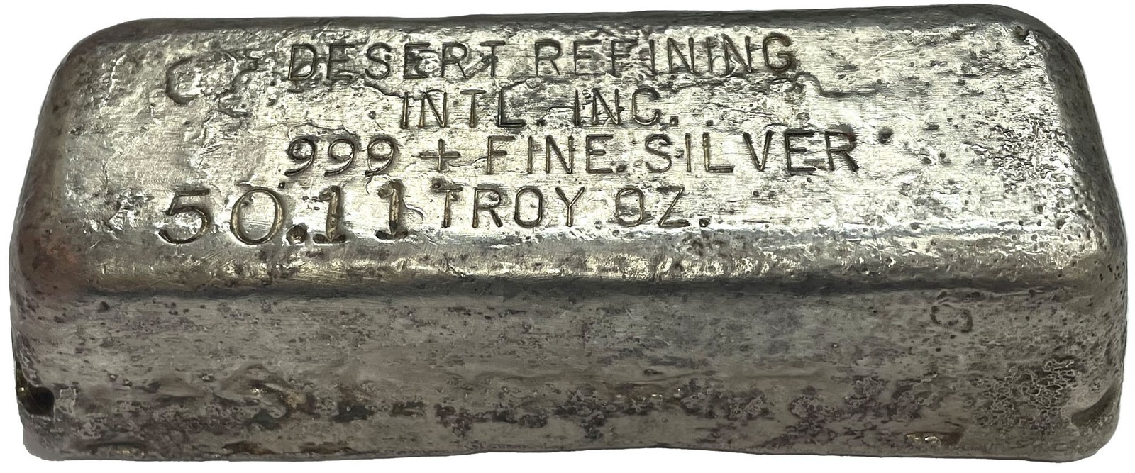 VINTAGE 50.11 OZ SILVER DERSERT REFINING INTERNATION INC .999 FINE BAR / INGOT