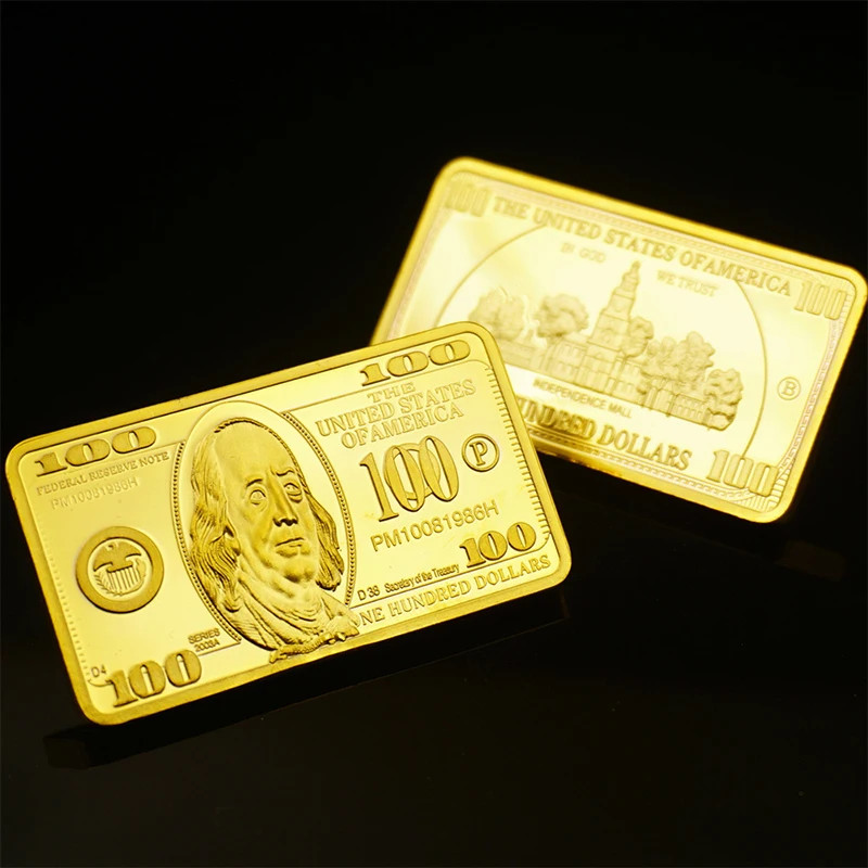 1pcs USA 100 Dollar Bullion 24k Gold Bar American Metal Coin Golden Bars USD