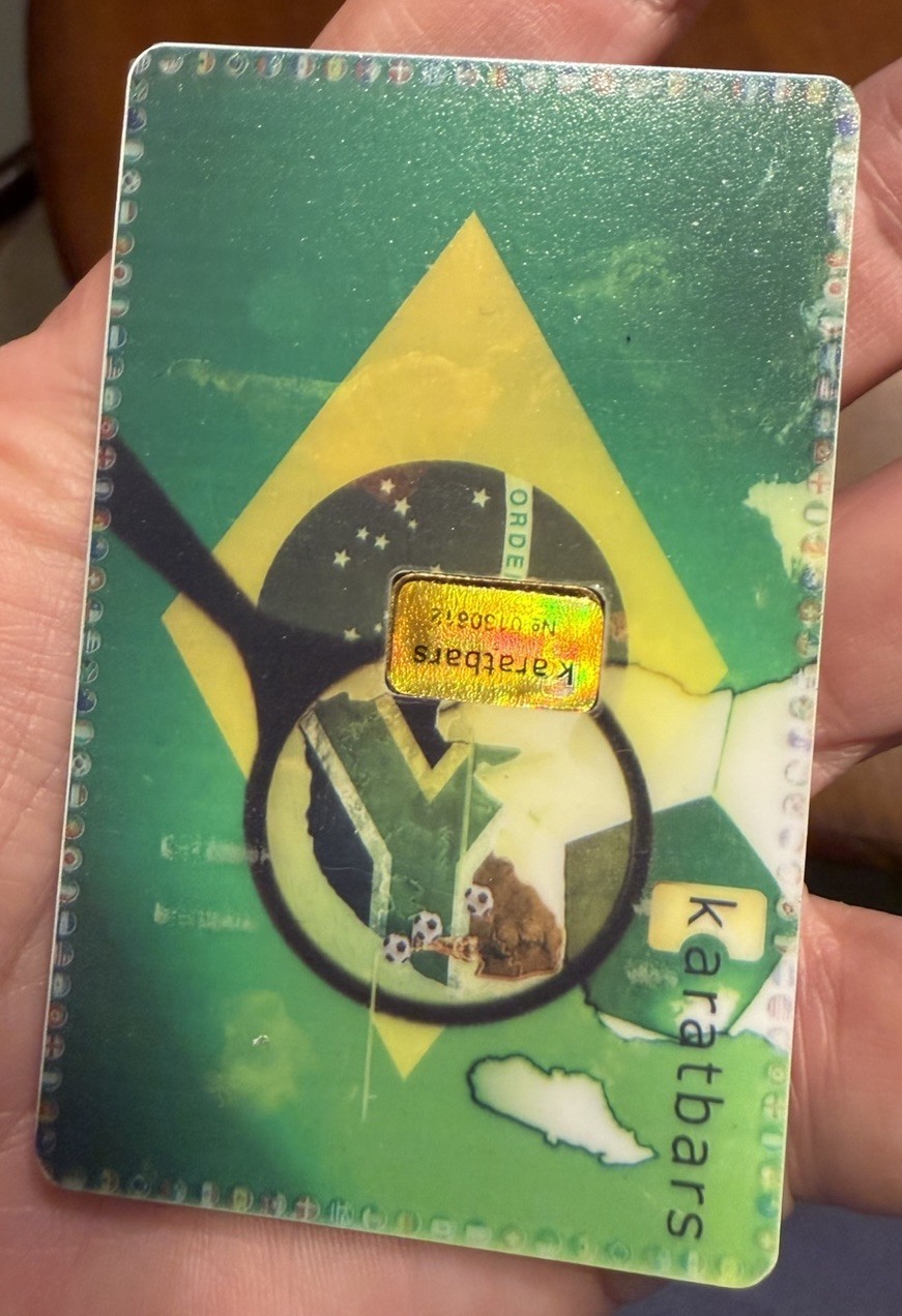 Karatbars 1 Gram .999 Fine Gold Bar Brazil 2014 World Cup Soccer Unique Karatbar