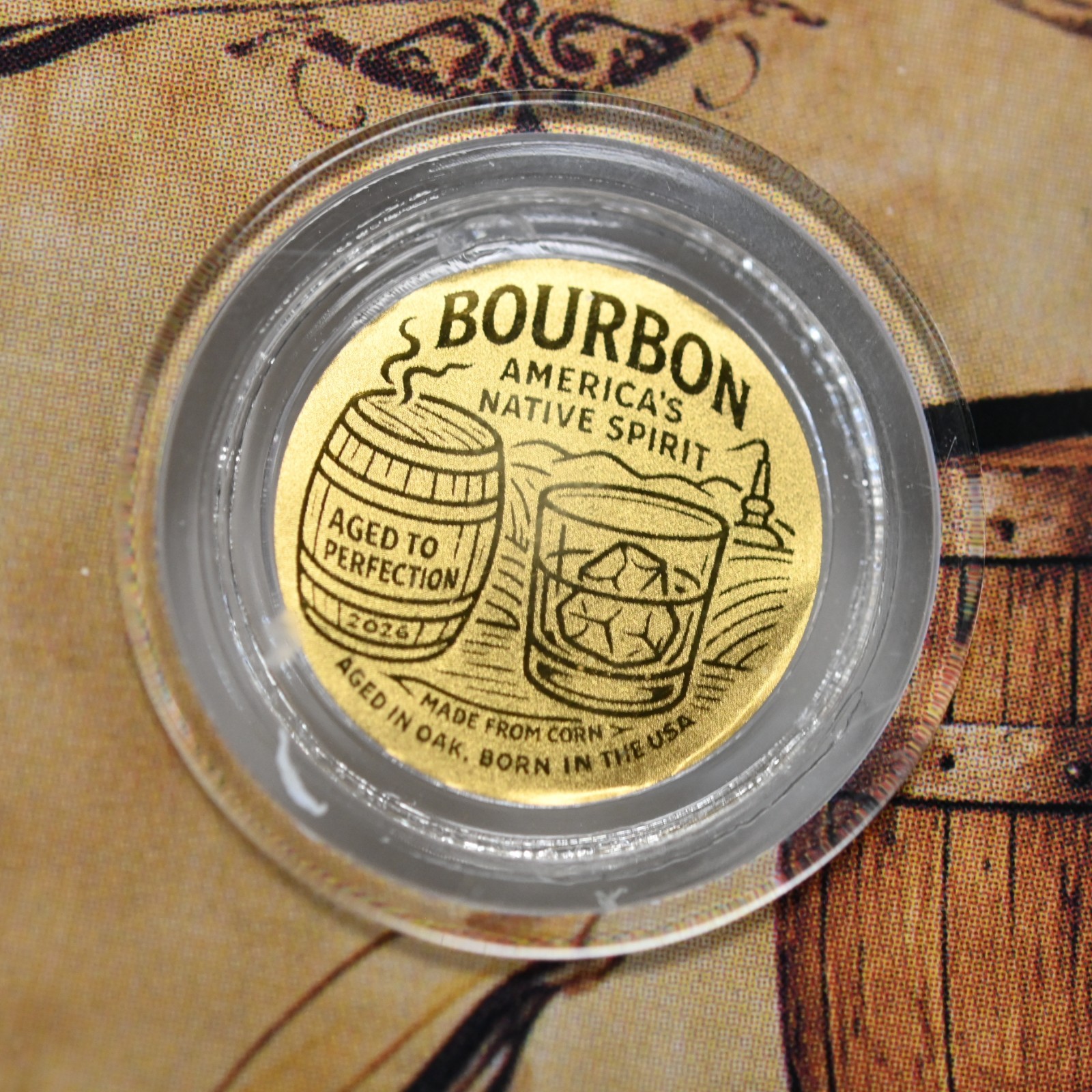 2026 American Whiskey Bourbon 1/1000-oz .9999 Gold Coin in Card (slx5262)